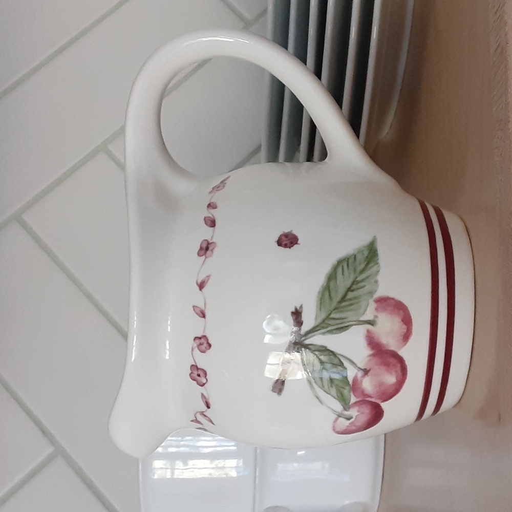 Pfaltzgraff DELICIOUS Creamer 16 oz Cherries Plums Butterfly Ladybug